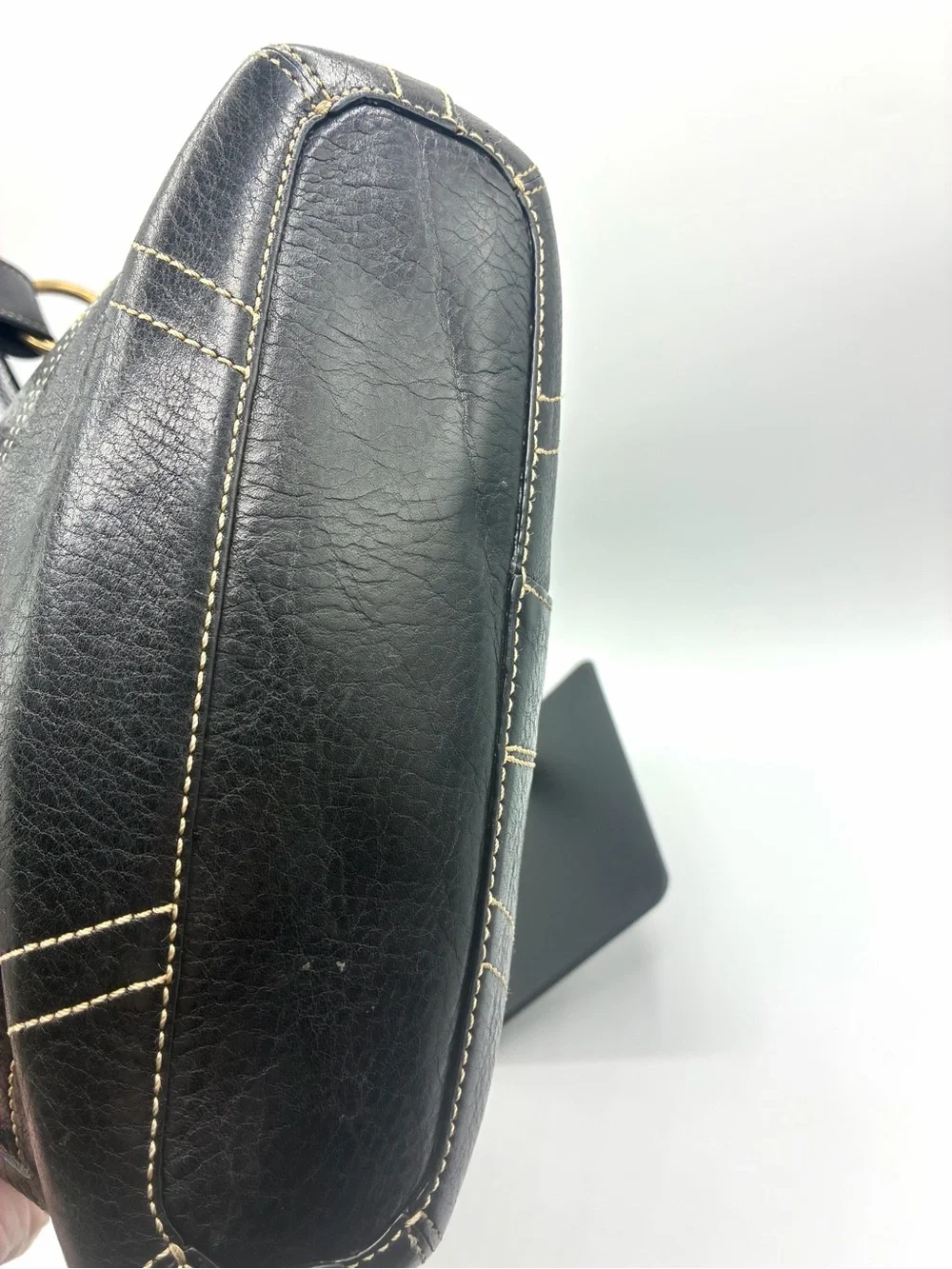 Vintage Coach Chelsea Laced Duffel Black Leather Shoulder Bag 10399